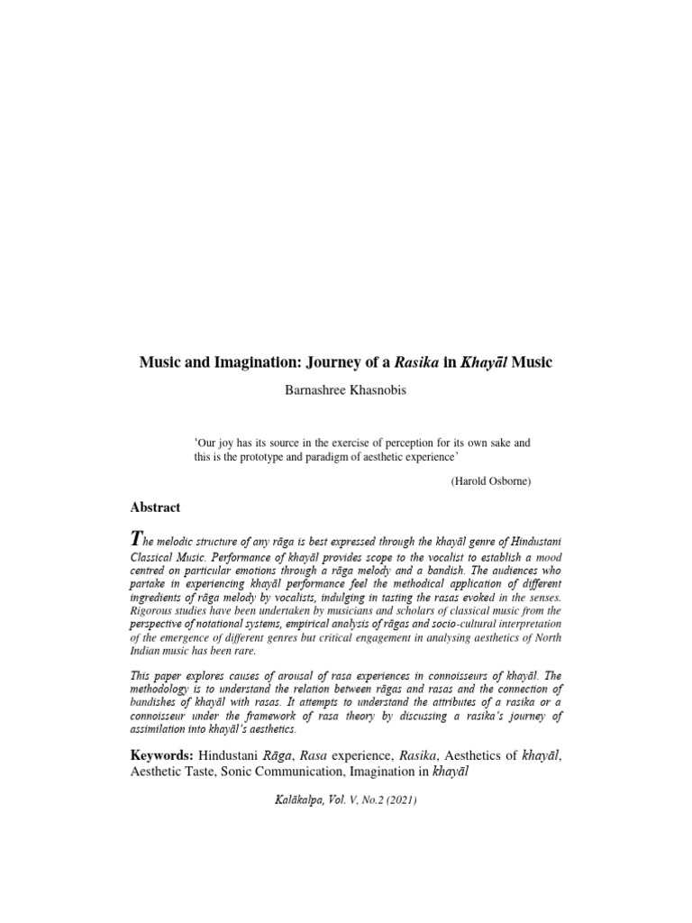 Music and Imagination Journey of A Rasik | PDF | Aesthetics | Emotions