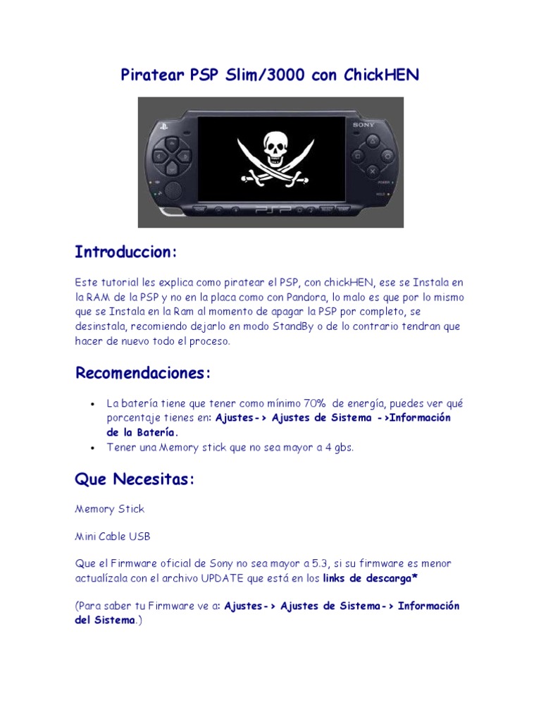 Piratear PSP Slim PDF Archivo de computadora Software del sistema