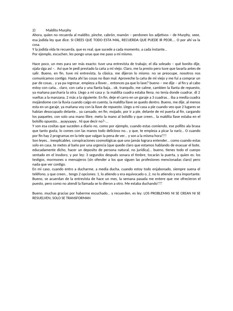 Ley de Murphy: Historias Cotidianas | PDF