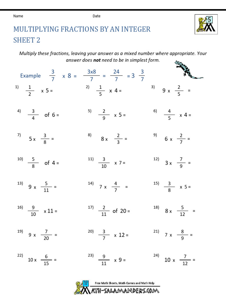 Multiply Fractions by Integers Worksheet | PDF | Algebra | Mathematical ...