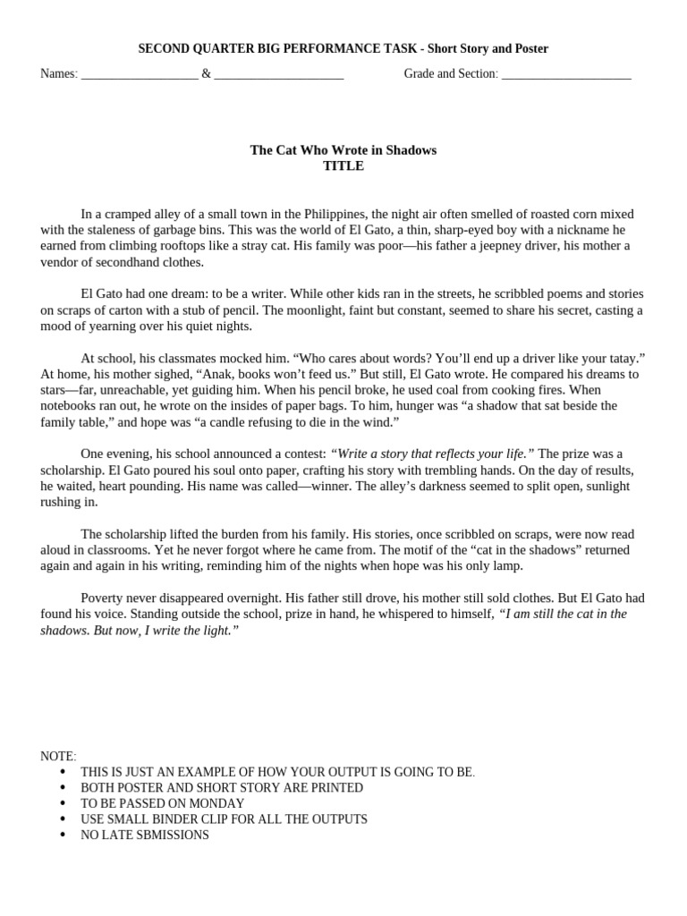 Second Quarter Big Performance Task Template for Students | PDF