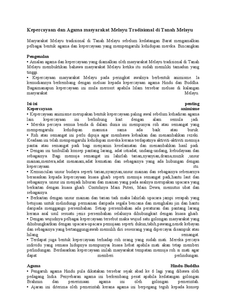 Kepercayaan Dan Agama Masyarakat Melayu Tradisional Di Tanah Melayu Pdf