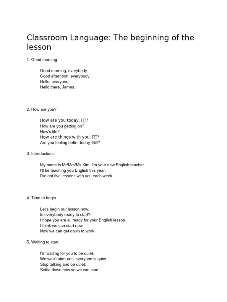 Essential Classroom Language for Teachers | PDF