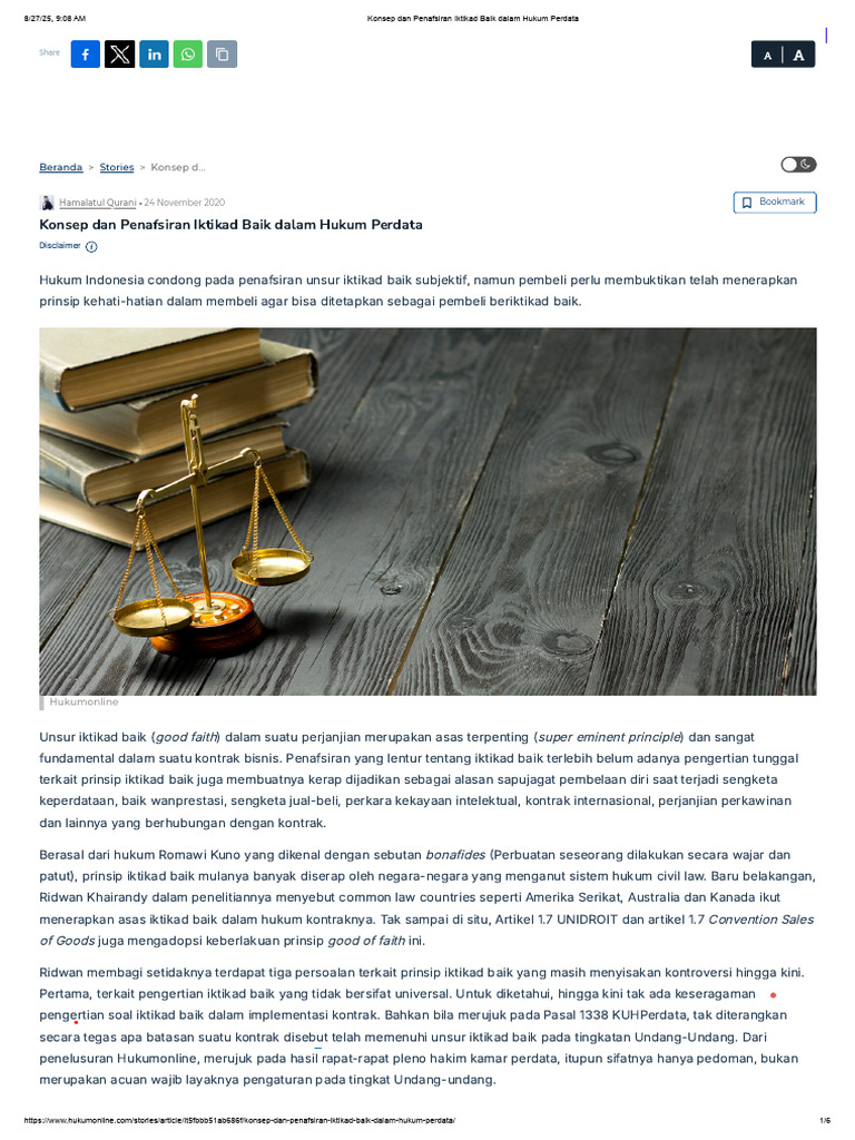 Konsep Dan Penafsiran Iktikad Baik Dalam Hukum Perdata | PDF