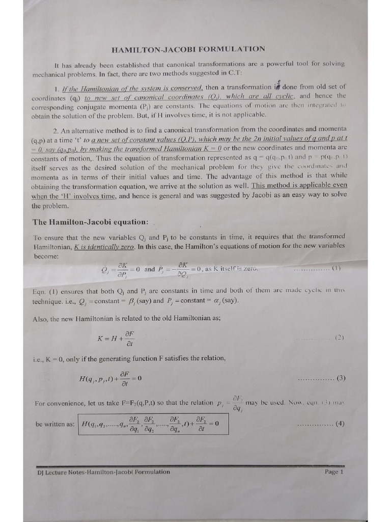 Hamilton Jacobi | PDF