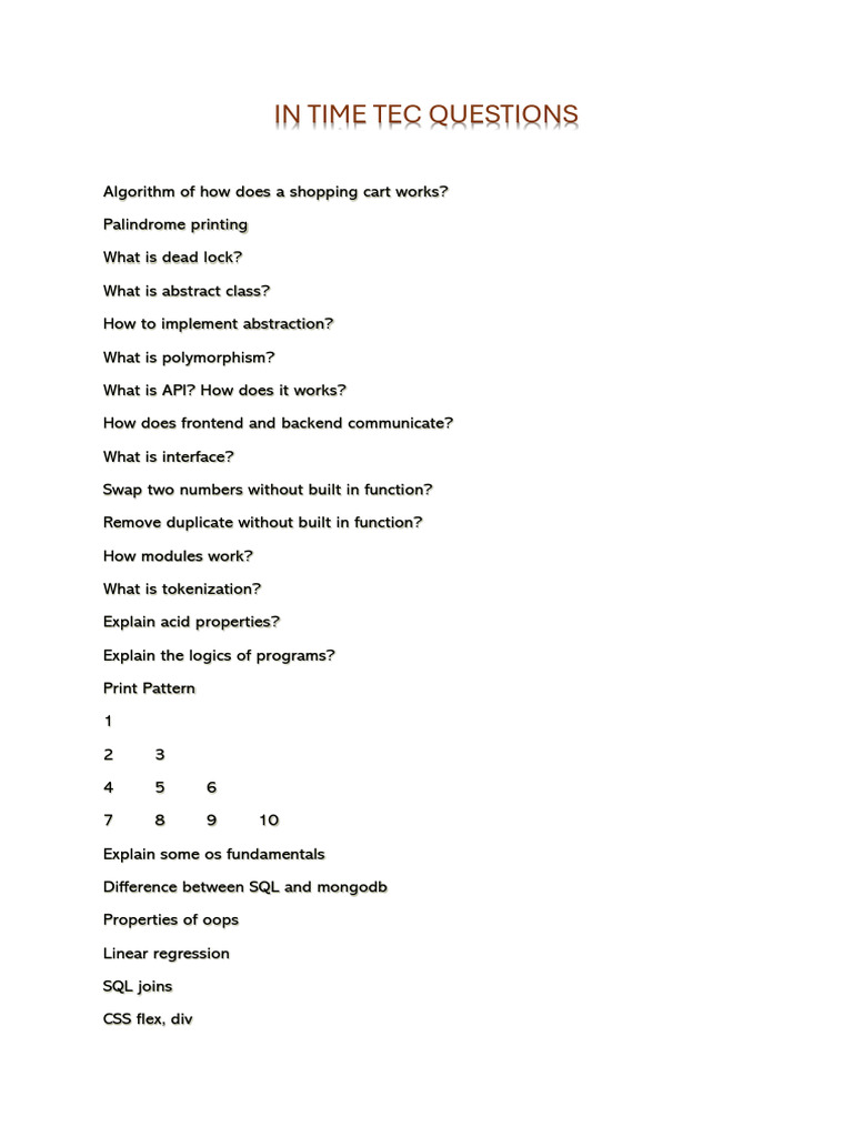 Comprehensive Tech Interview Questions | PDF