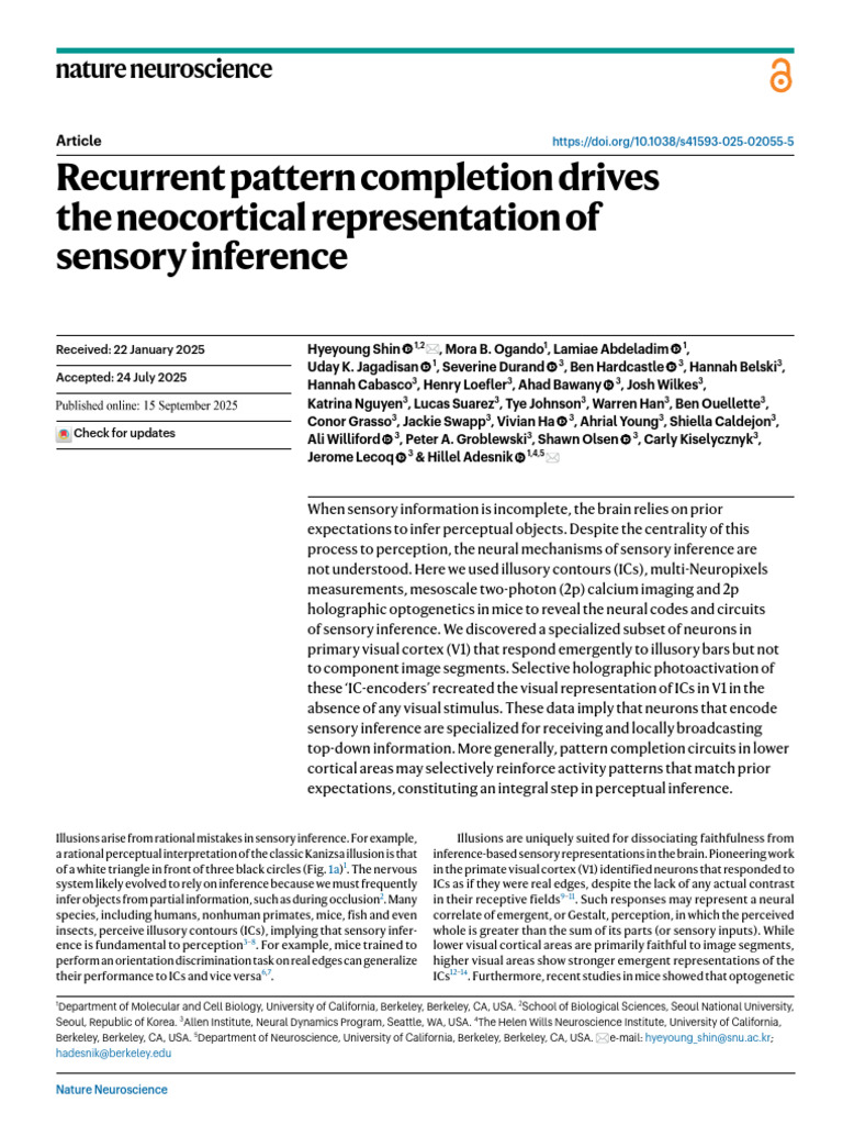 Neural Mechanisms of Sensory Inference | PDF | Visual Cortex | Perception