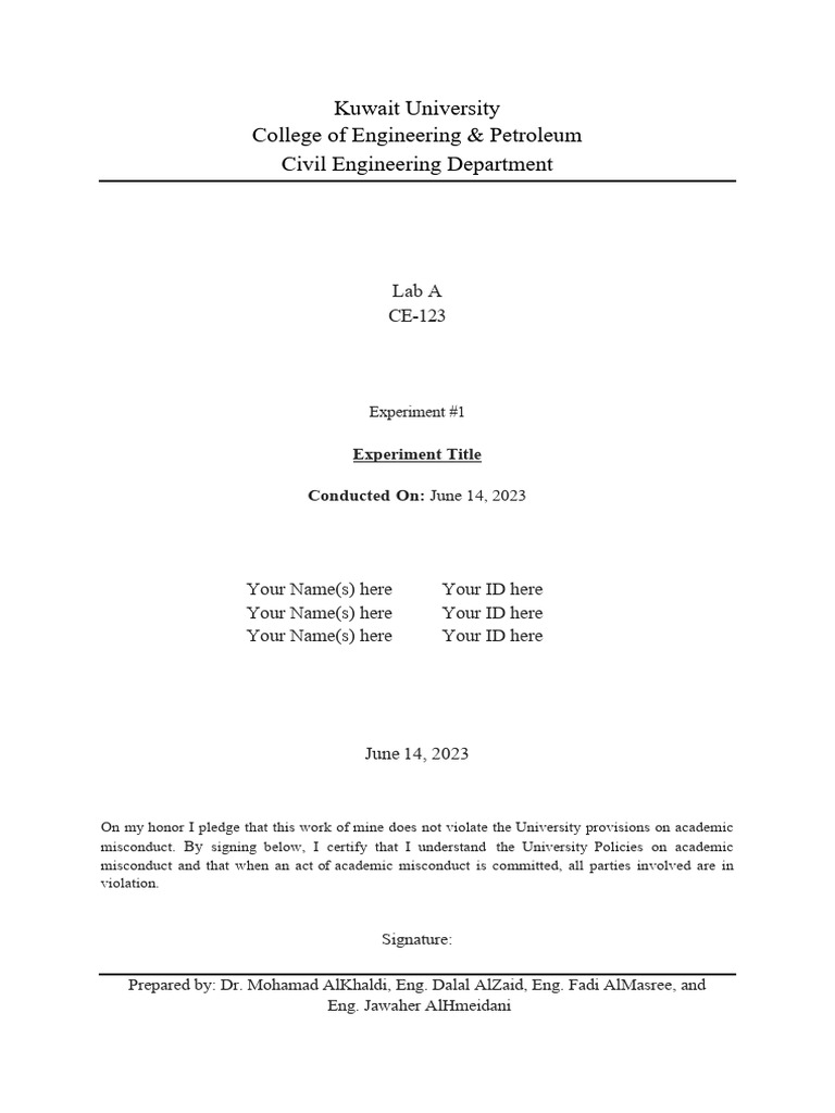 Kuwait University Civil Engineering Lab Report | PDF | Equations ...