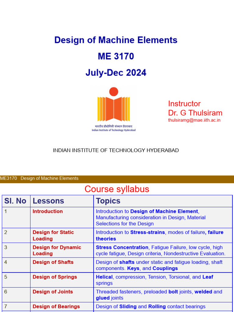 Machine Elements Design Course Syllabus | PDF | Engineering Tolerance ...