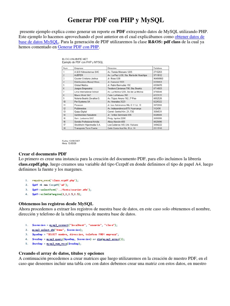 Generar pdf con php y mysql pdf formato de documento portable