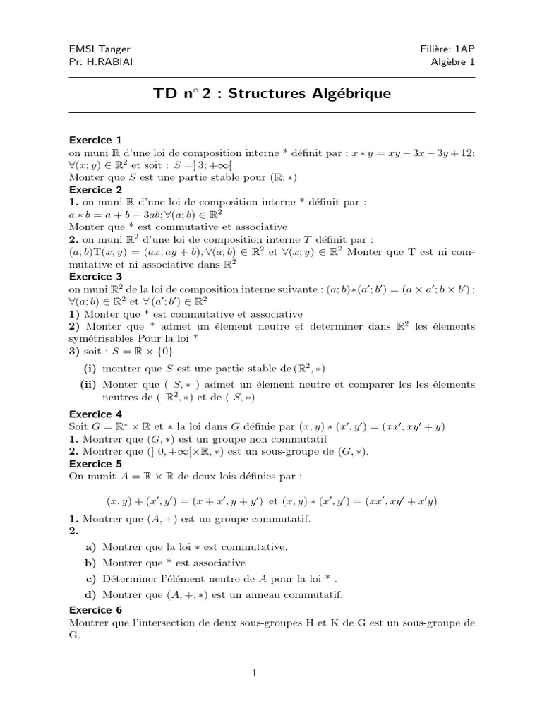 Structures algébriques en algèbre 1 | PDF