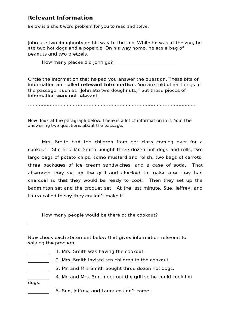 Relevant Information - BK 1 | PDF