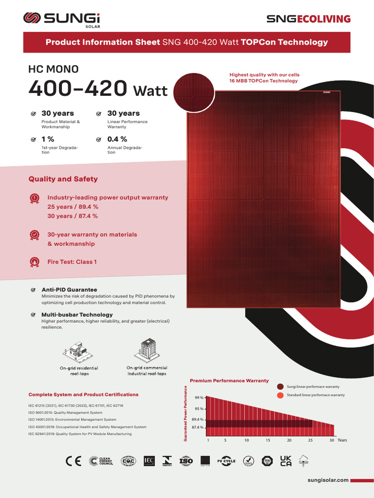 SNG 400-420W TOPCon Solar Modules | PDF | Solar Panel | Electricity