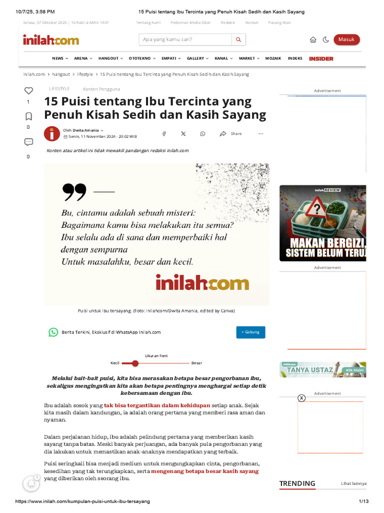 Puisi Kasih Sayang untuk Ibu Tercinta | PDF