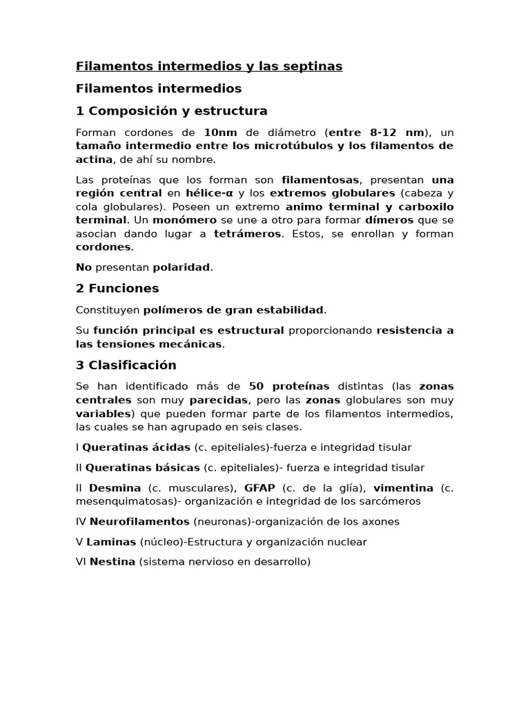 Tema 9 - Filamentos Intermedios y Septinas | PDF | Biología Celular ...
