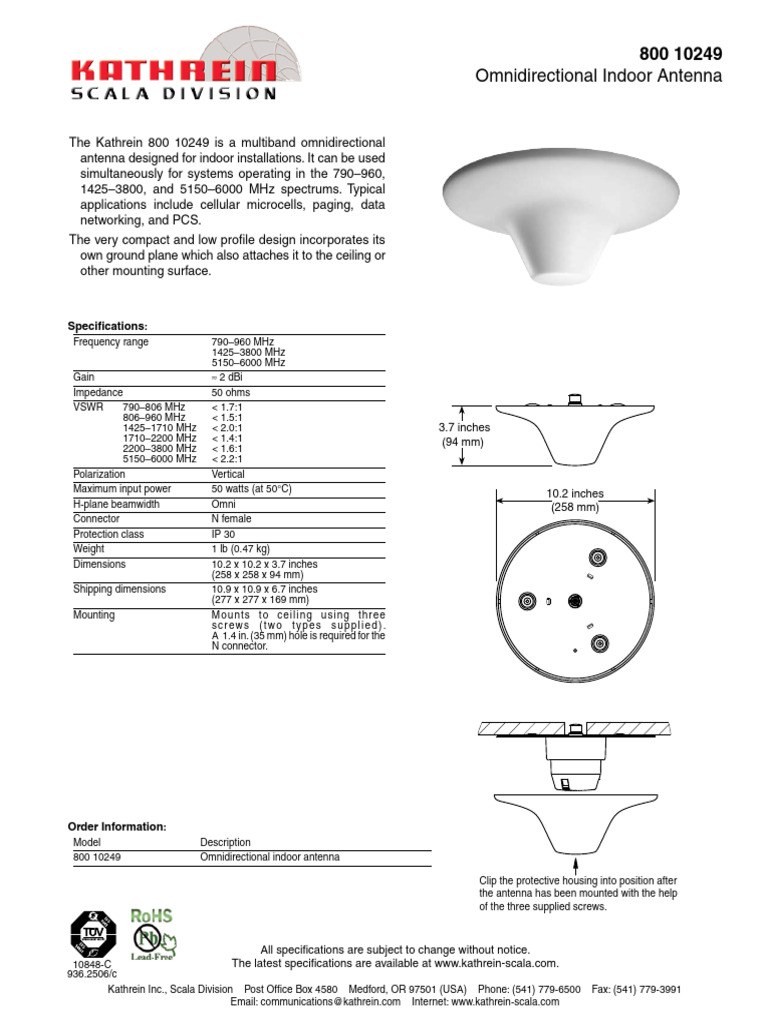 Kathrein 800 10249 Indoor Antenna | PDF | Antenna (Radio) | Radio ...