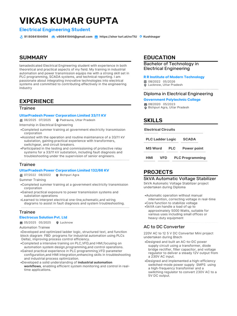 Electrical Engineering Student Profile | PDF | Rectifier | Power (Physics)