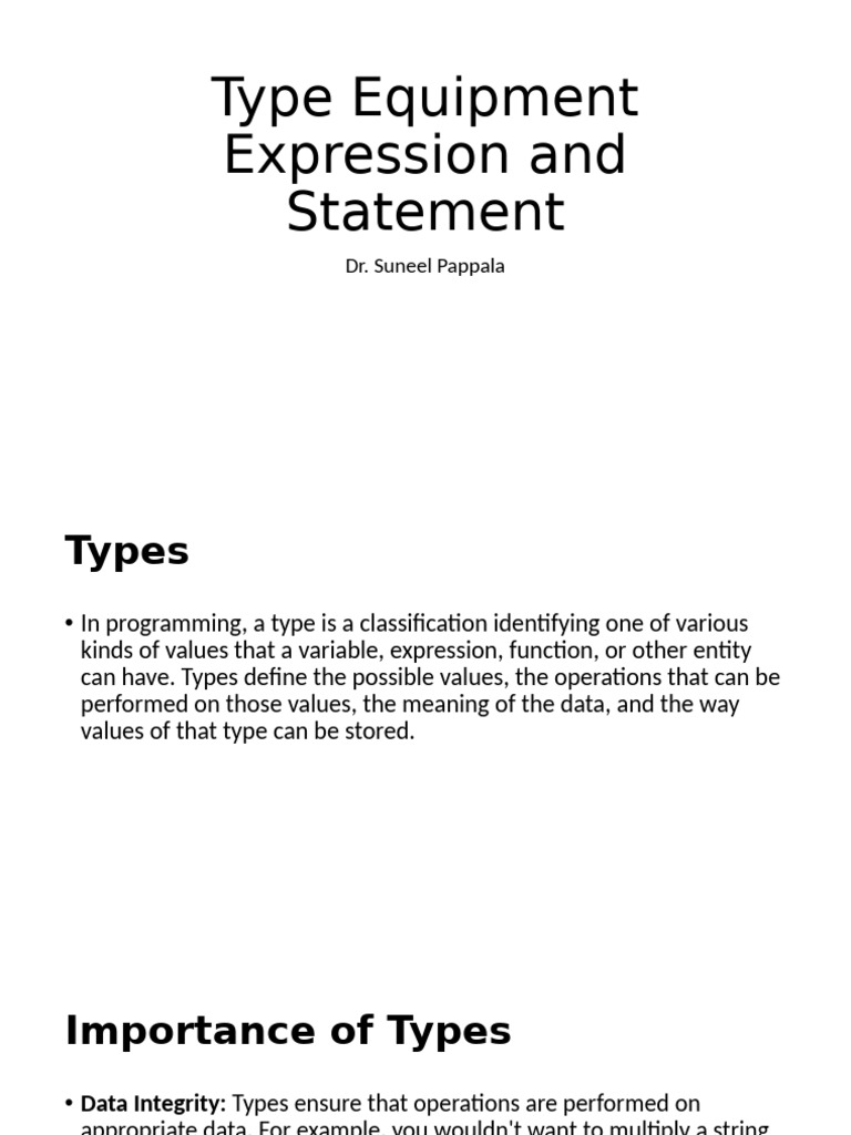 Type Equipment Expression and Statement | PDF | Data Type | Integrated ...