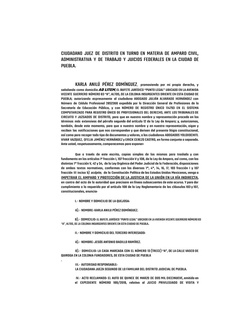 Amparo Indirecto en Puebla: Karla Pérez | PDF | Ley procesal | Violación