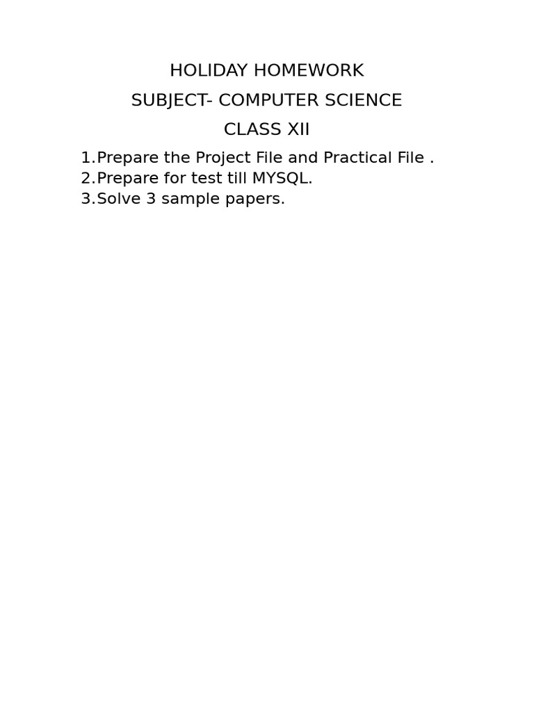 Class XII Computer Science Holiday Tasks | PDF