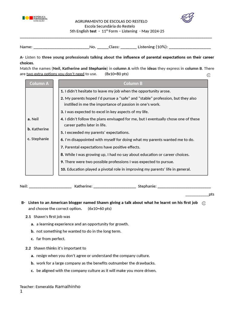 5th Listening Test B - 11 - May 25 | PDF | Social Psychology | Psychology
