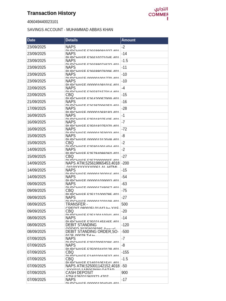 Transaction History: Date Details Amount | PDF | Business | Payments