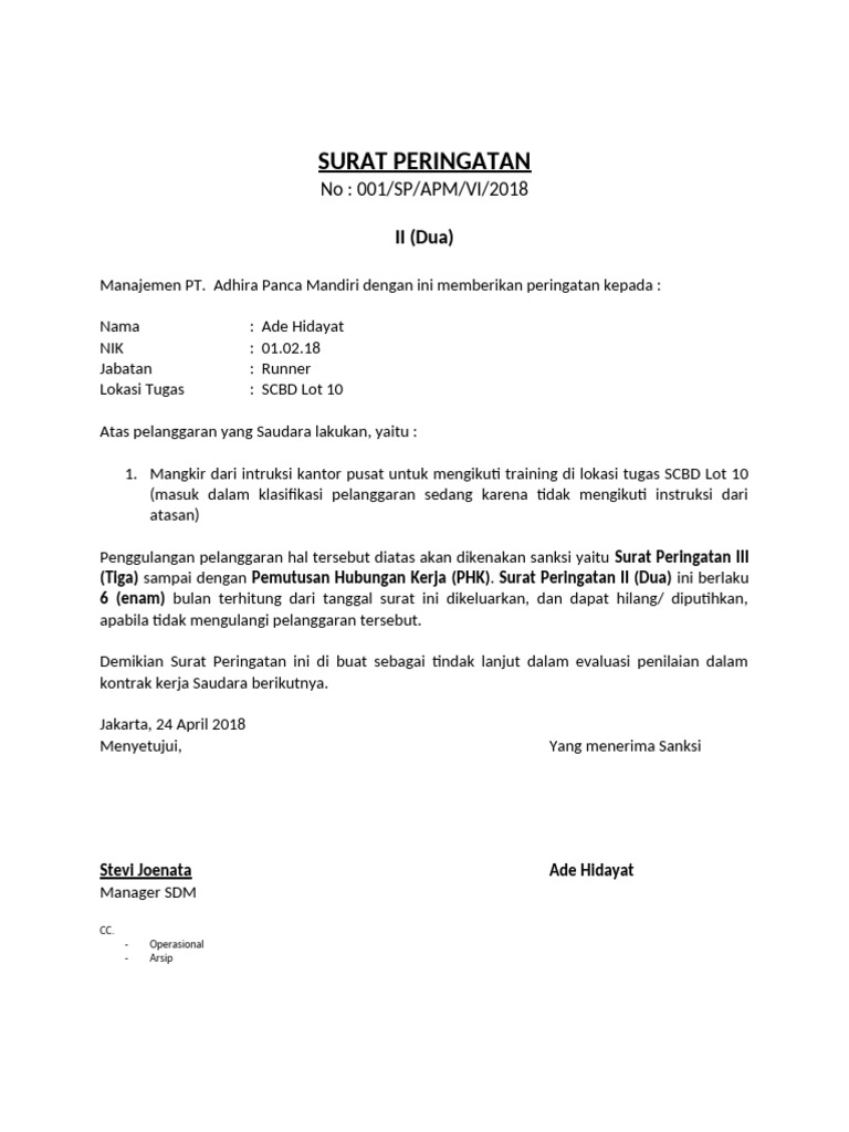 Surat Peringatan Karyawan APM | PDF