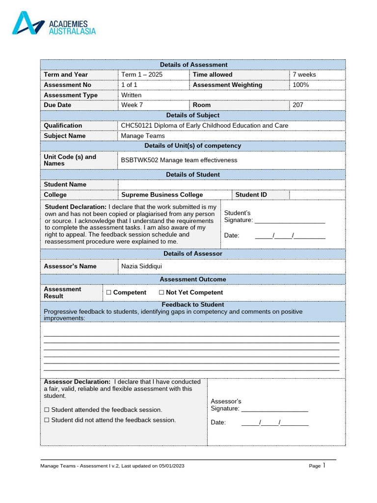 CHC50121 Manage Teams Assessment 2025 | PDF | Team Building | Leadership