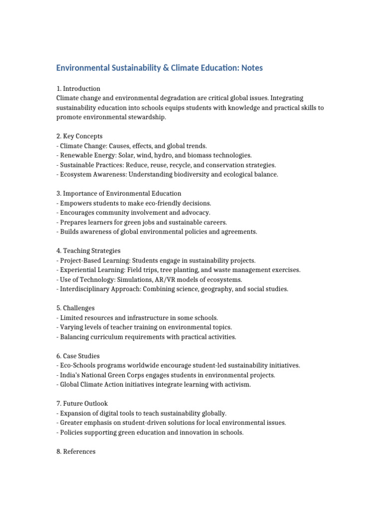 Environmental Sustainability Education Notes | PDF