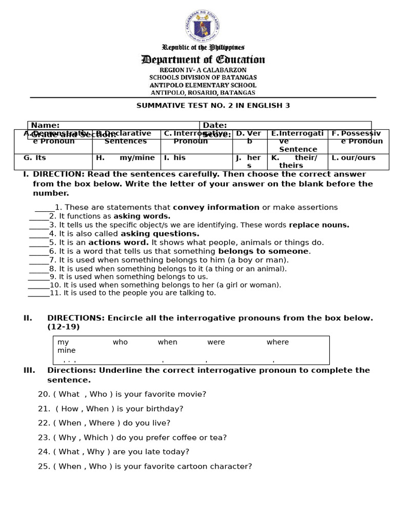Q1 SUMMATIVE TEST No. 2 | PDF