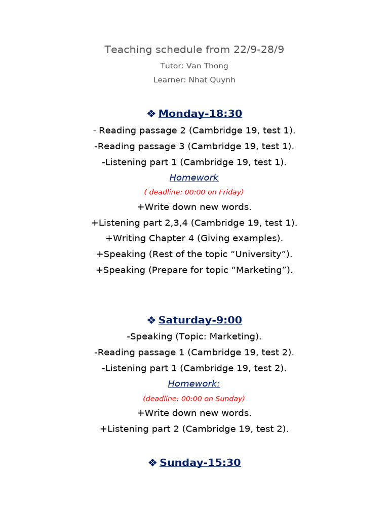Teaching Schedule | PDF