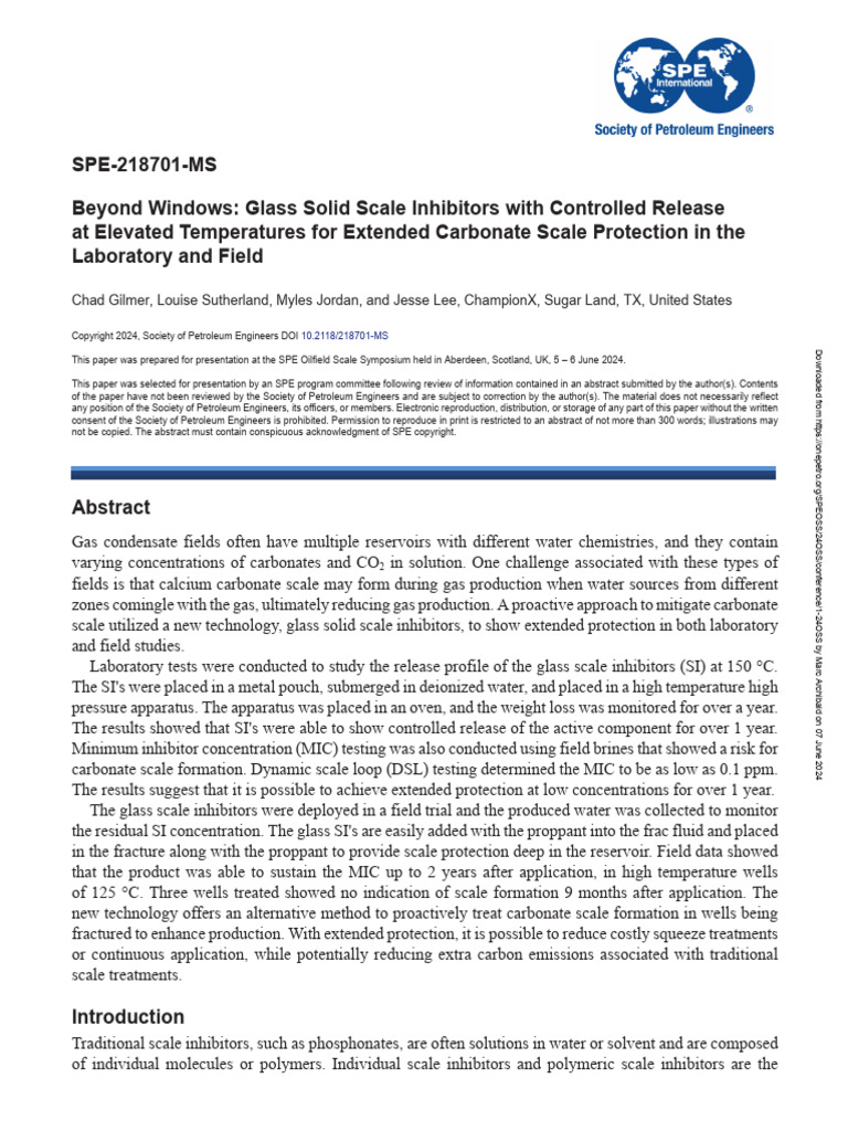 Glass Scale Inhibitors for Carbonate Protection | PDF | Petroleum ...