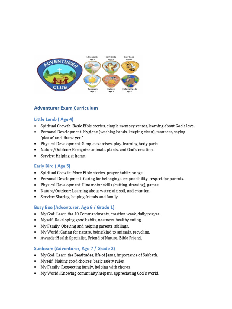 Adventurer Exam Curriculum Overview | PDF