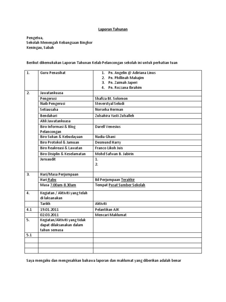 Laporan Tahunan Kelab Pelancongan