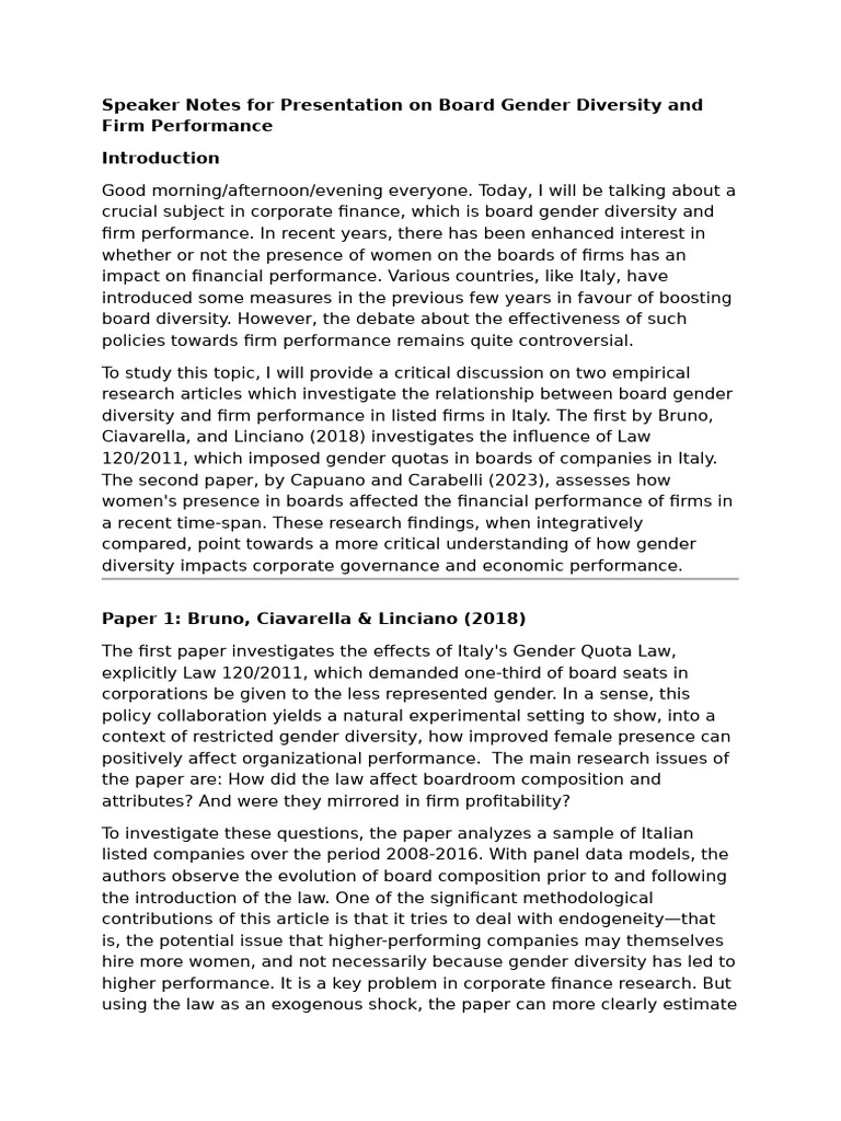 Board Gender Diversity & Firm Performance | PDF | Gender | Gender Studies