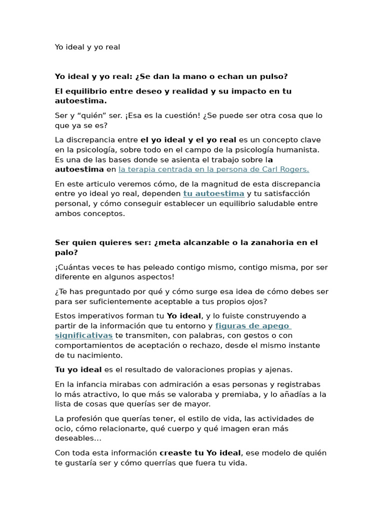 Yo Real Vs Yo Ideal | PDF | Autoestima | Motivación
