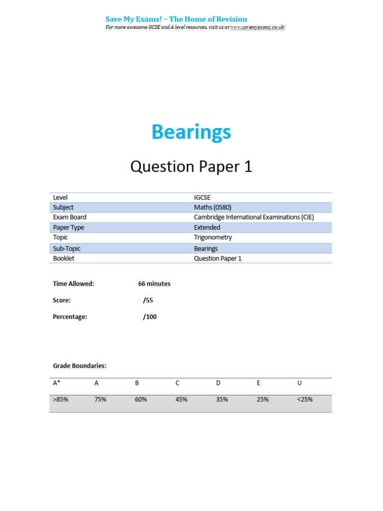Bearings in IGCSE Maths Exam | PDF | Career And Technical Education ...