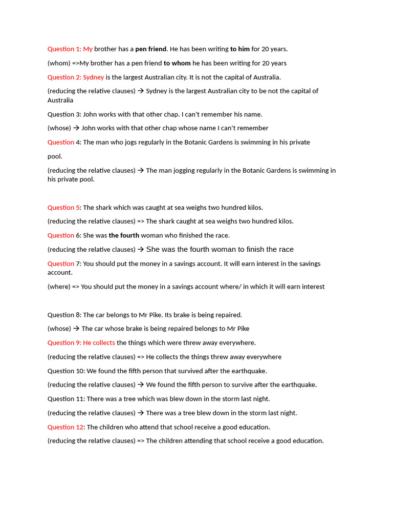 Reducing Relative Clauses Examples | PDF