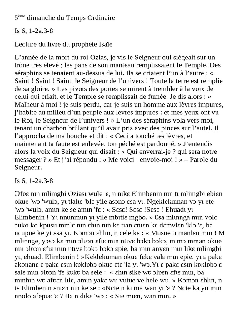 5ème Dimanche du Temps Ordinaire | PDF | Résurrection de Jésus ...