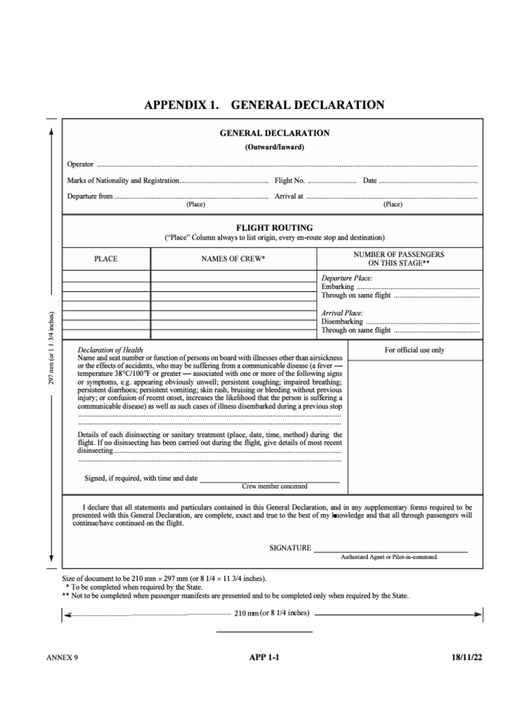General Declaration for Flights | PDF | Medicine | Clinical Medicine
