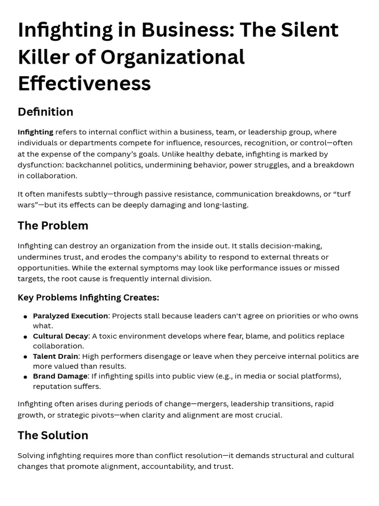 Combatting Infighting in Organizations | PDF | Leadership | Conflict ...