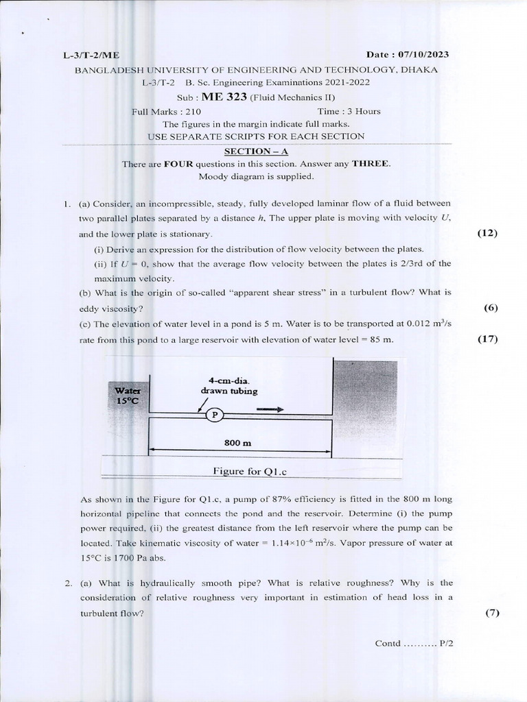 Fluid Mechanics II Exam Questions | PDF | Fluid Dynamics | Pump
