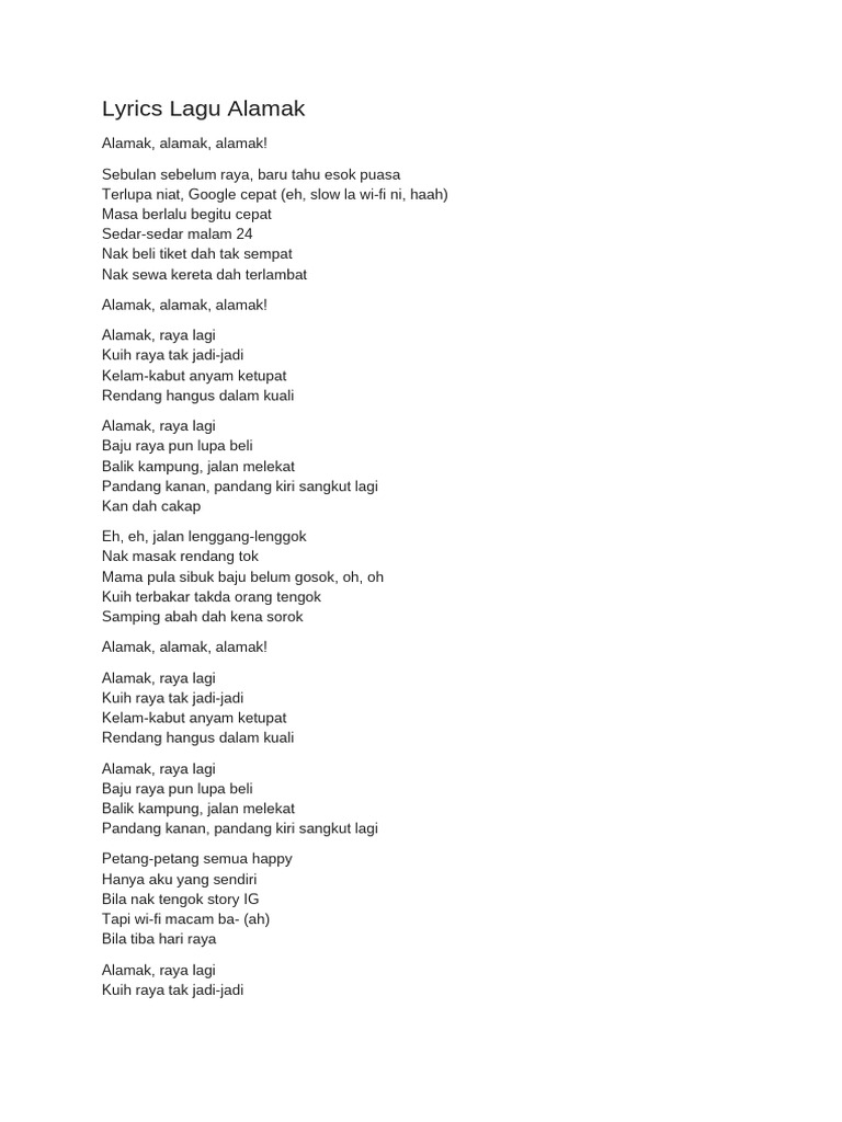Lyrics Lagu Alamak | PDF