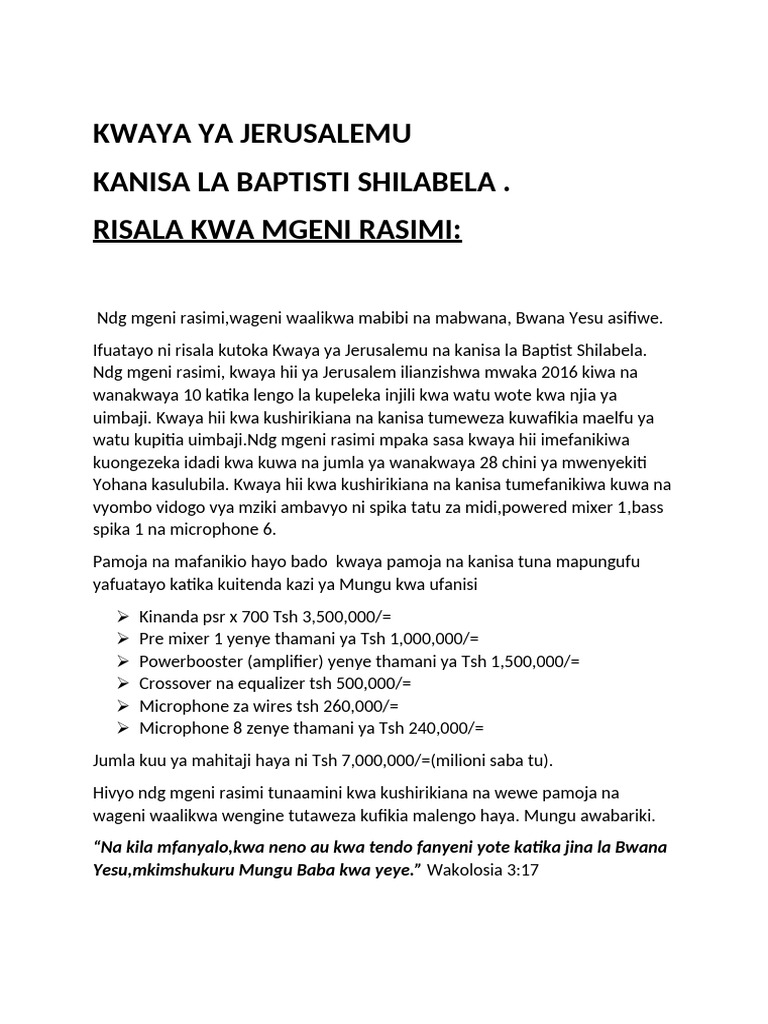 Risala Kwa Mgeni Rasimi | PDF