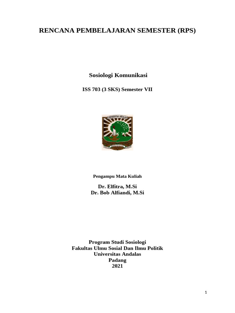 RPS Sosiologi Komunikasi Elfitra Dan Bob | PDF