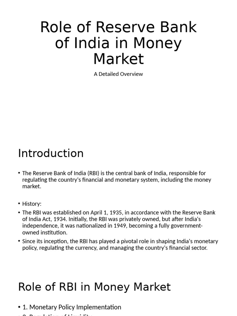 RBI's Role in India's Money Market | PDF