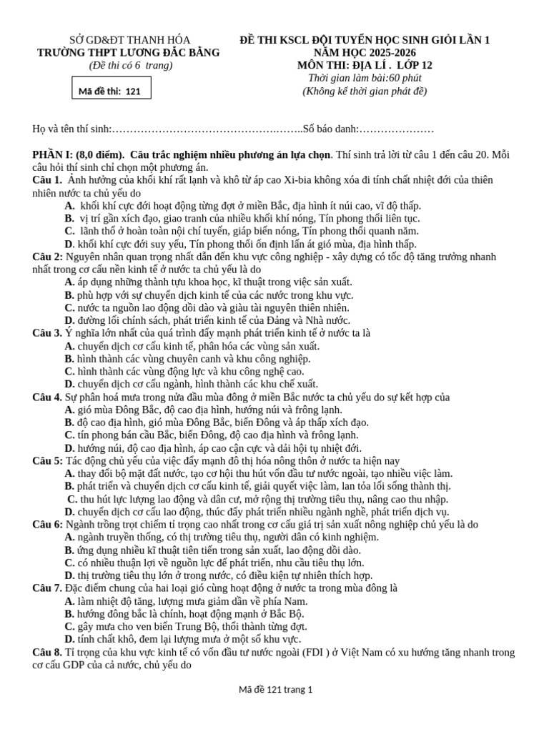 Mã Đề 121 | PDF
