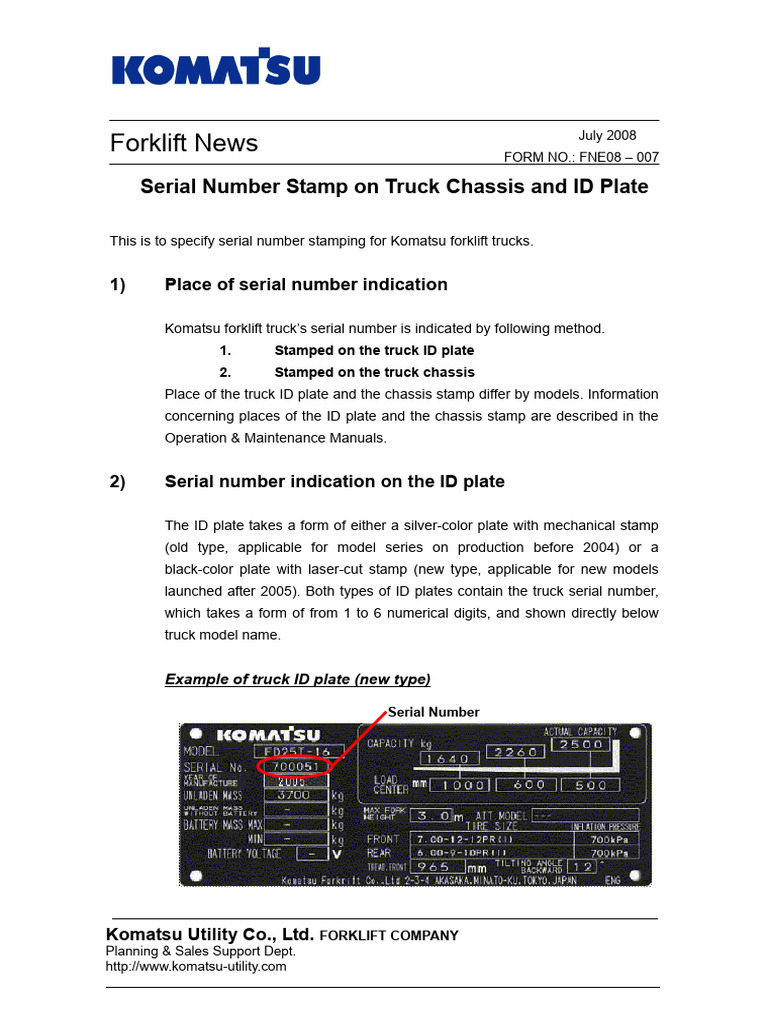 Komatsu Forklift Serial Number Guide | PDF | Truck | Transport
