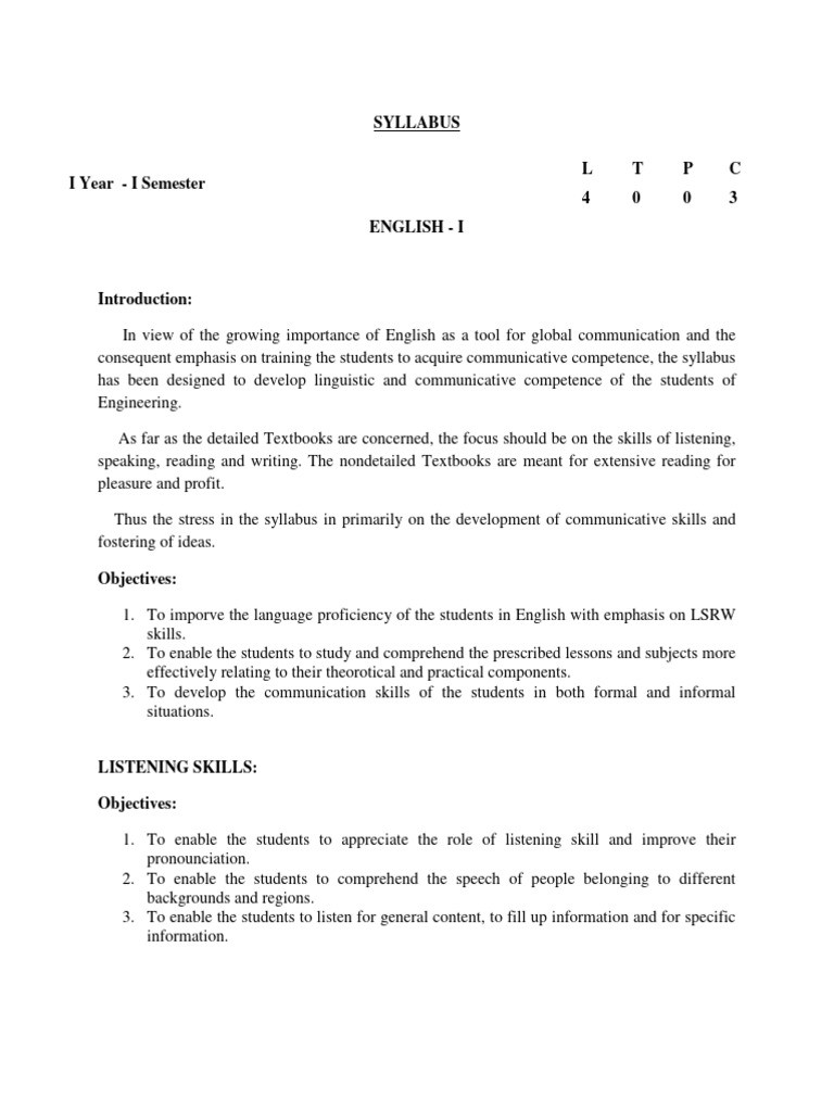 Engineering English Communication Skills Syllabus | PDF | Pointer ...