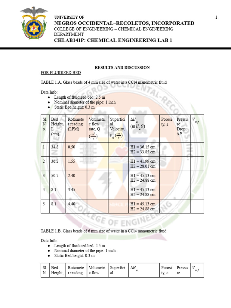 Fluidized and Packed Bed Experiment Results | PDF | Chemistry ...